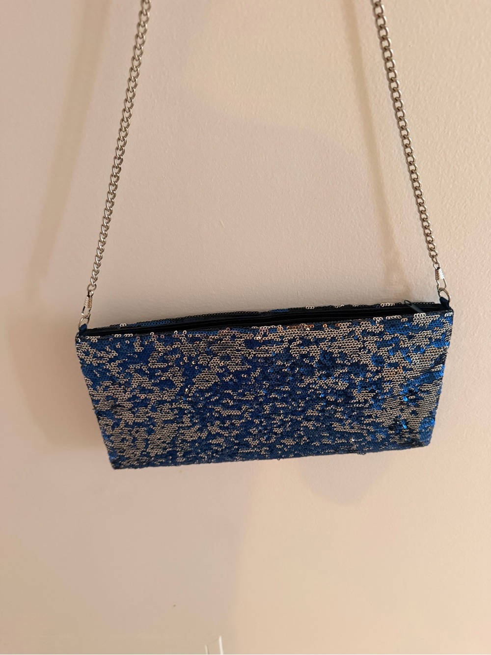Blue and Silver Sequin Chain Clutch - Women Bags
